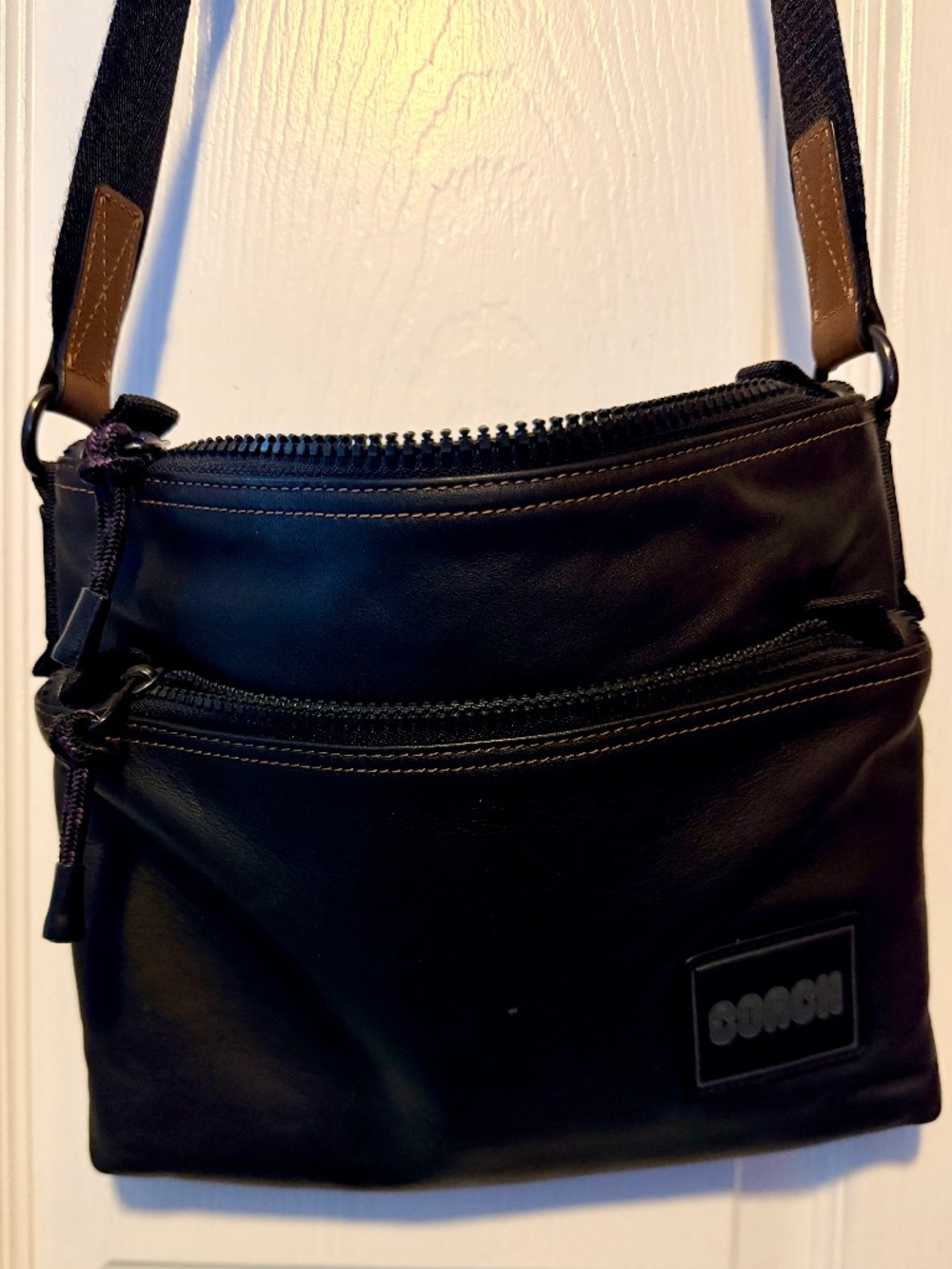 Coach Pacer Crossbody Bag Black Smooth Leather Messenger Shoulder Bag Authentic